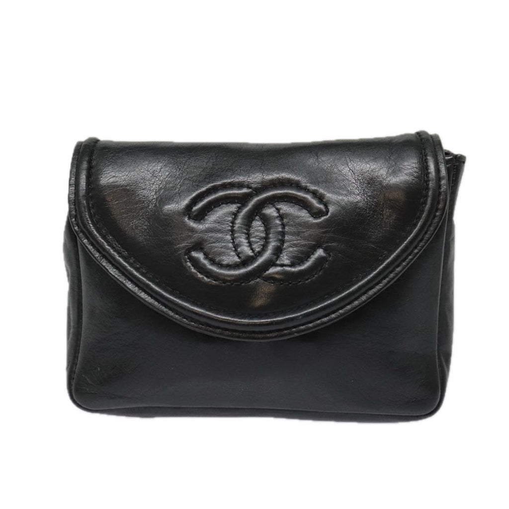 CHANEL Chain Waist bag Lamb Skin Black Gold CC bs18476
