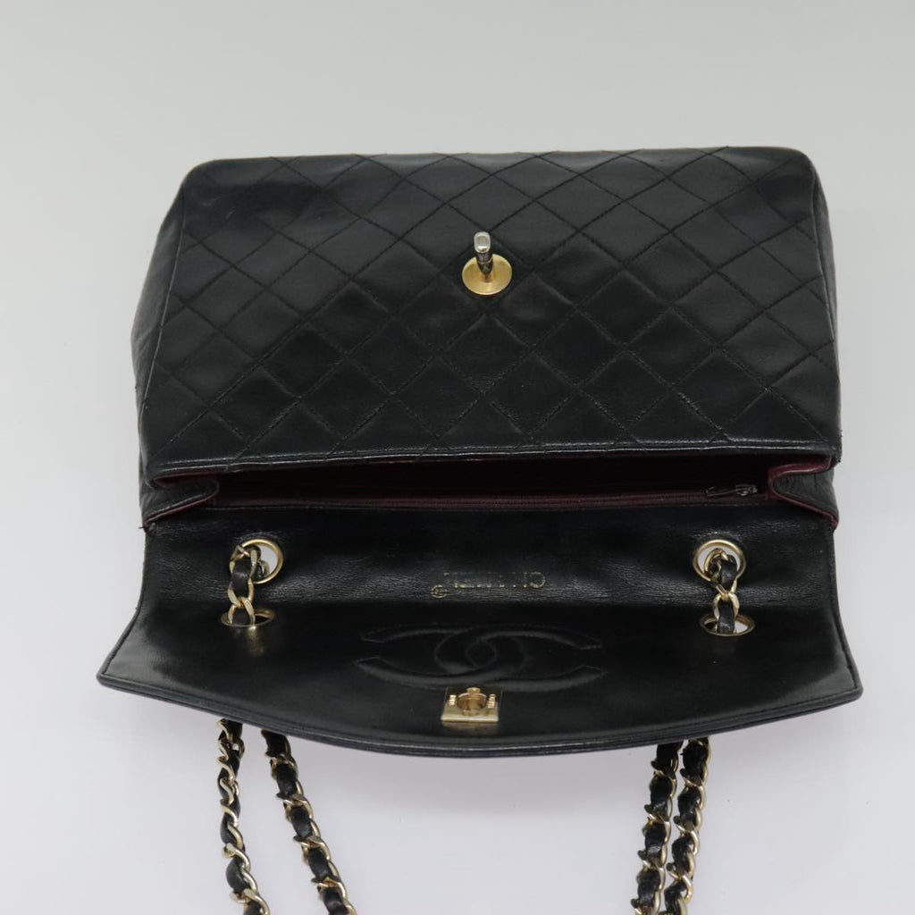 CHANEL Matelasse Chain Shoulder Bag Lamb Skin Gold Black CC bs18532