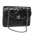 CHANEL Matelasse Chain Shoulder Bag Lamb Skin Gold Black CC bs18532
