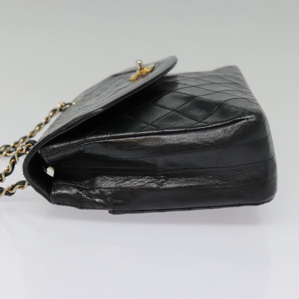 CHANEL Matelasse Chain Shoulder Bag Lamb Skin Gold Black CC bs18532