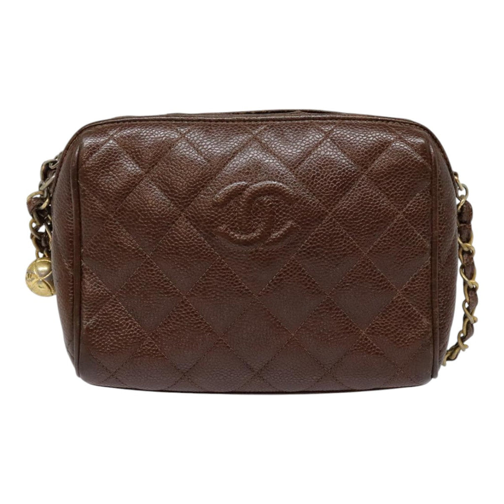 CHANEL Matelasse Chain Shoulder Bag Caviar Skin Brown Gold CC bs18534