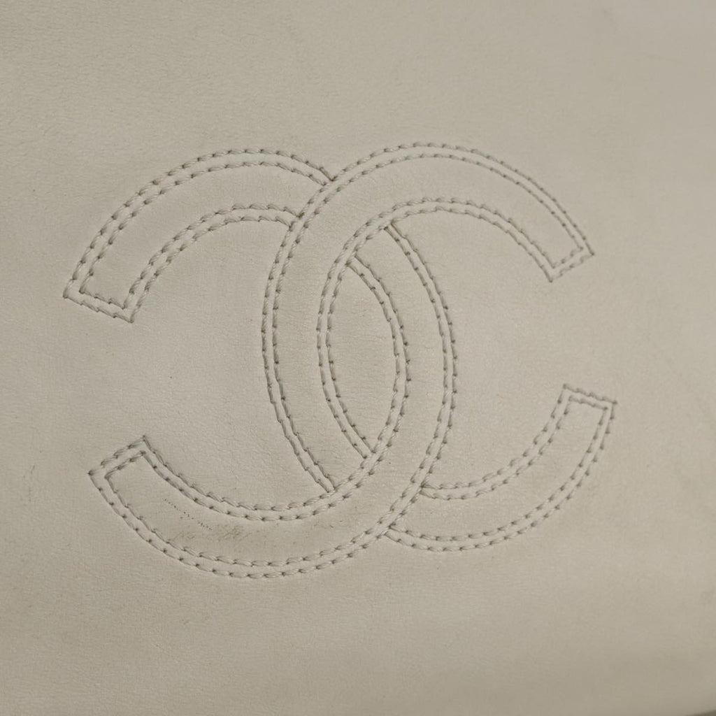 CHANEL COCO Mark Tote Bag Leather White Black CC bs18647