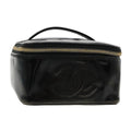 CHANEL Vanity Cosmetic Pouch Patent leather Black Gold CC bs18658