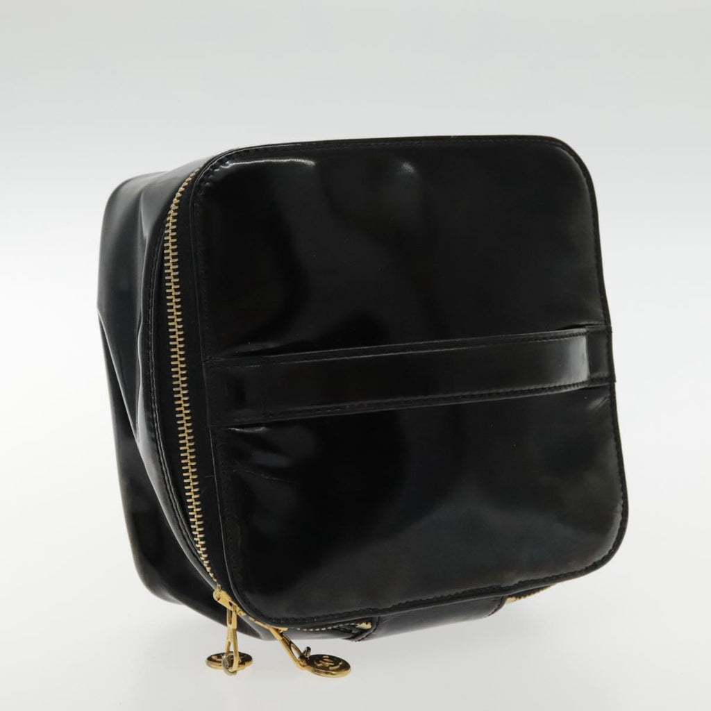 CHANEL Vanity Cosmetic Pouch Patent leather Black Gold CC bs18658