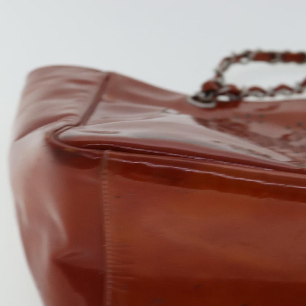 CHANEL Triple Coco Chain Tote Bag Patent leather Orange Silver CC bs18659