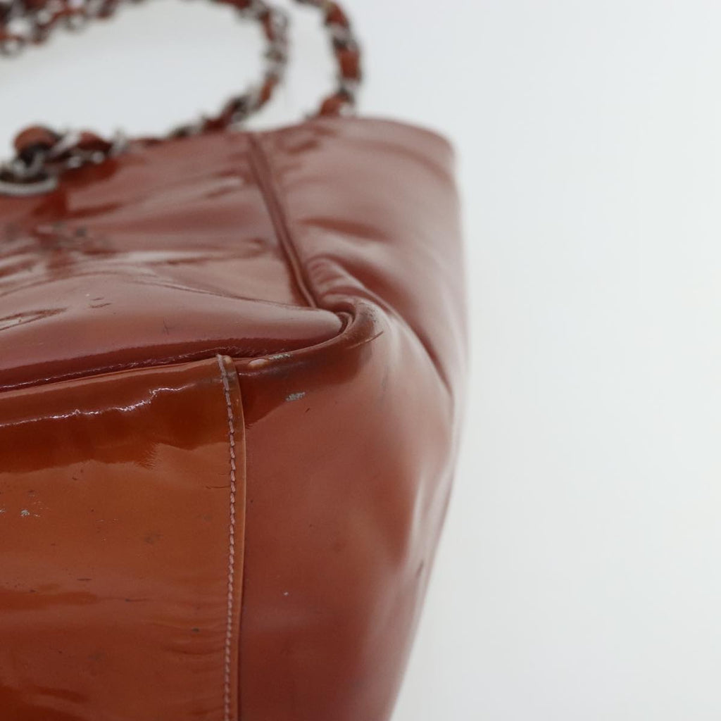 CHANEL Triple Coco Chain Tote Bag Patent leather Orange Silver CC bs18659
