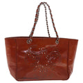 CHANEL Triple Coco Chain Tote Bag Patent leather Orange Silver CC bs18659