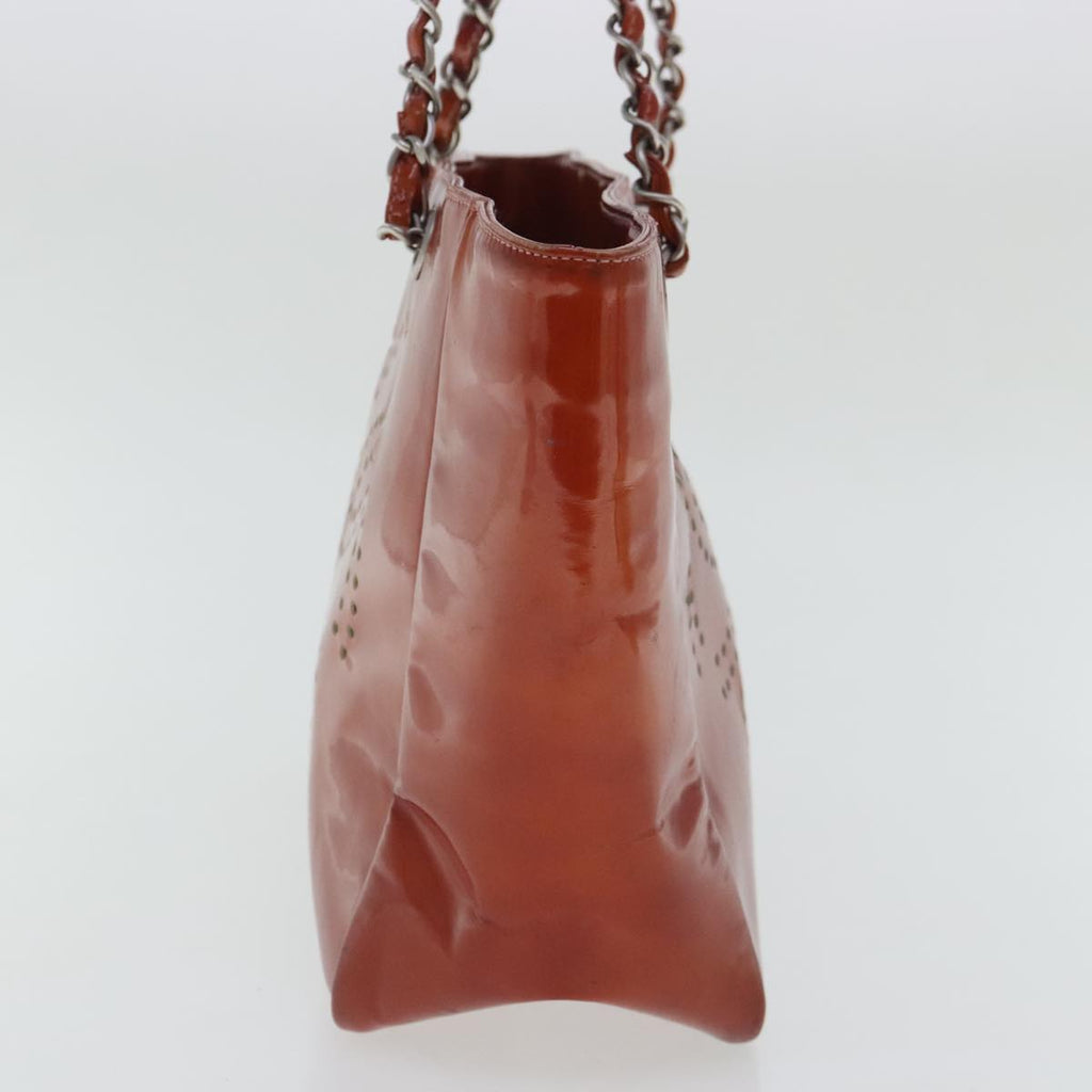 CHANEL Triple Coco Chain Tote Bag Patent leather Orange Silver CC bs18659