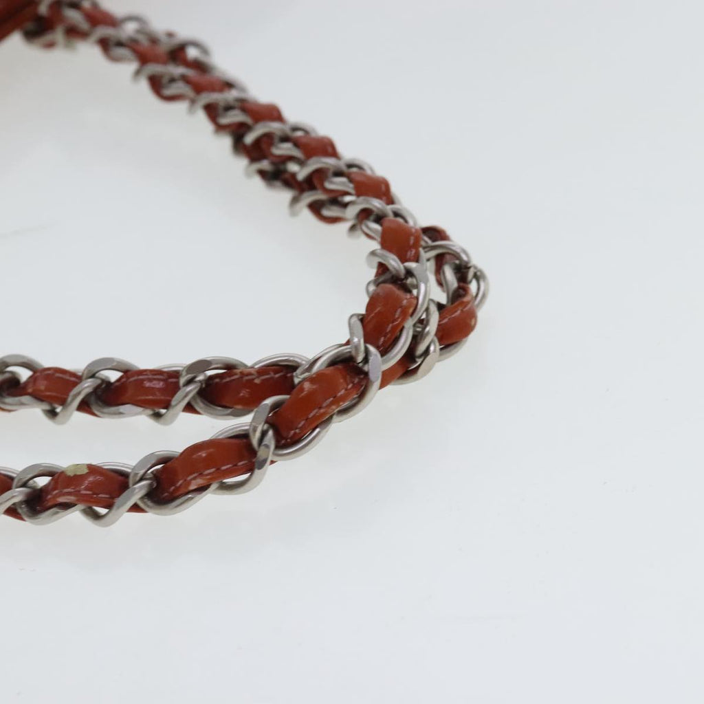 CHANEL Triple Coco Chain Tote Bag Patent leather Orange Silver CC bs18659