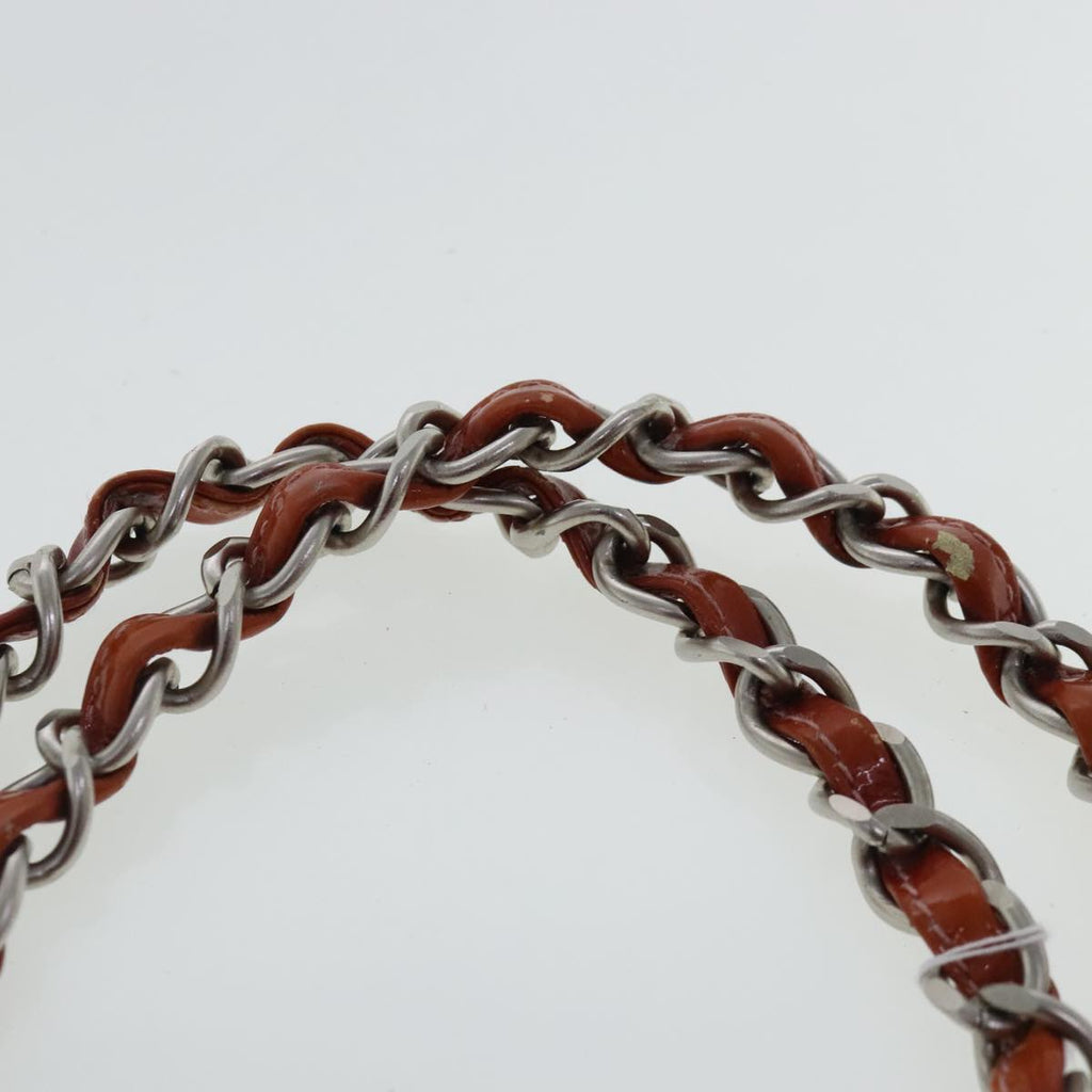 CHANEL Triple Coco Chain Tote Bag Patent leather Orange Silver CC bs18659