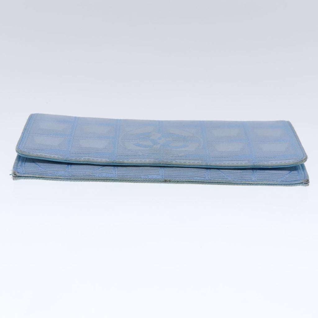 CHANEL New Travel line Long Wallet Nylon Light Blue Silver CC bs18719