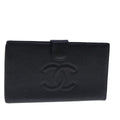 CHANEL Long Wallet Caviar Skin Black Gold CC bs18723
