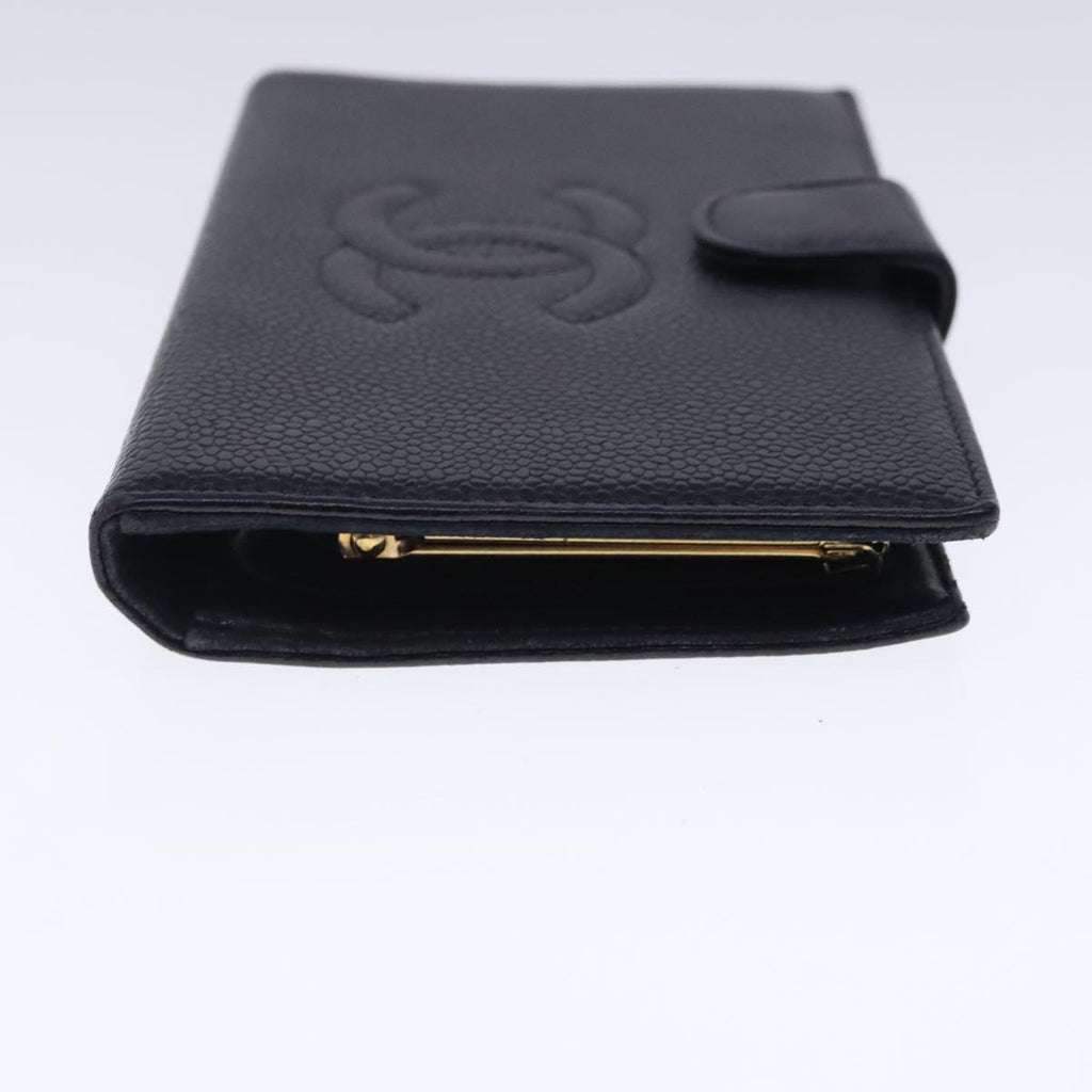 CHANEL Long Wallet Caviar Skin Black Gold CC bs18723