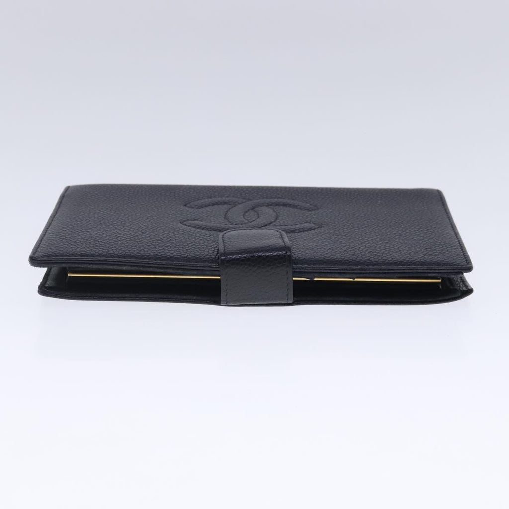 CHANEL Long Wallet Caviar Skin Black Gold CC bs18723