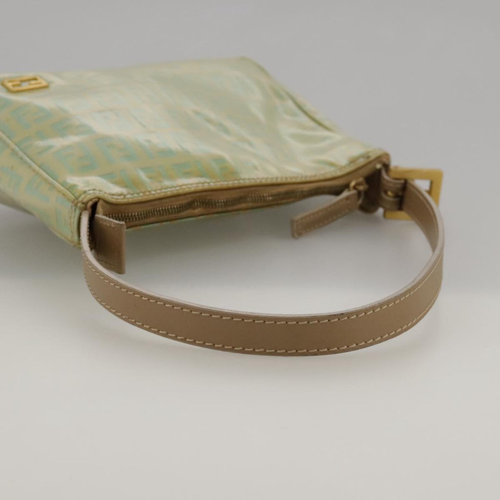 FENDI Zucchino Canvas Hand Bag Enamel Leather Blue Beige gold bs18730
