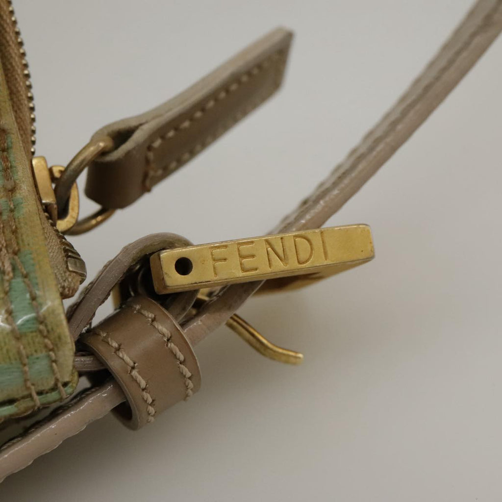FENDI Zucchino Canvas Hand Bag Enamel Leather Blue Beige gold bs18730