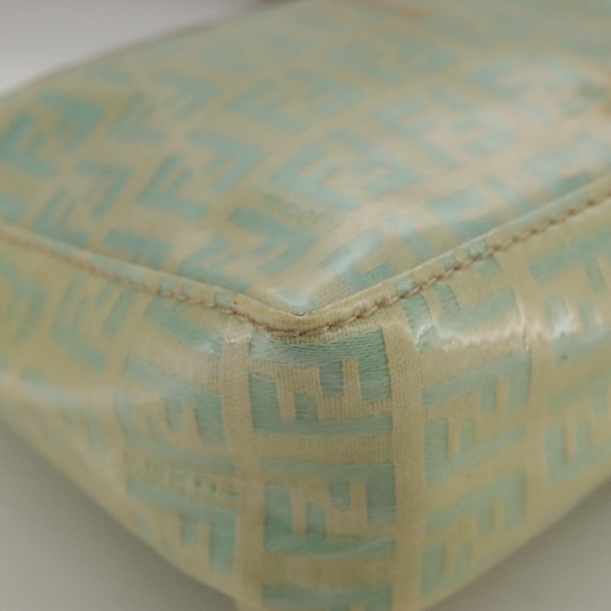 FENDI Zucchino Canvas Hand Bag Enamel Leather Blue Beige gold bs18730