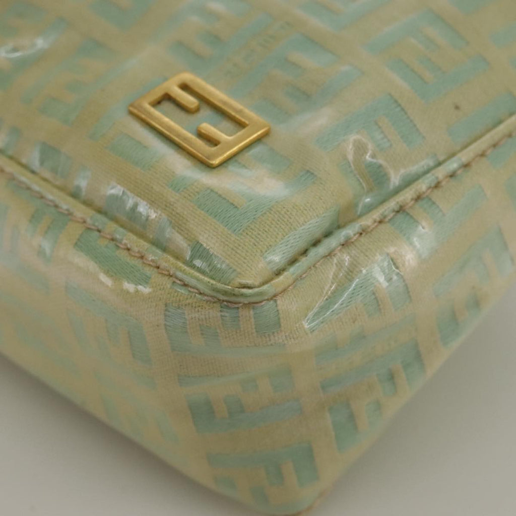 FENDI Zucchino Canvas Hand Bag Enamel Leather Blue Beige gold bs18730
