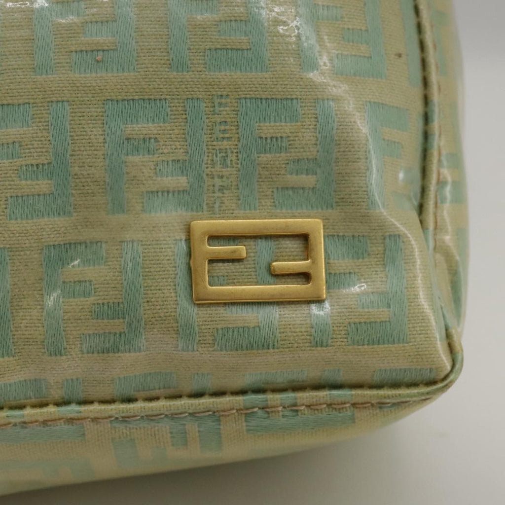 FENDI Zucchino Canvas Hand Bag Enamel Leather Blue Beige gold bs18730