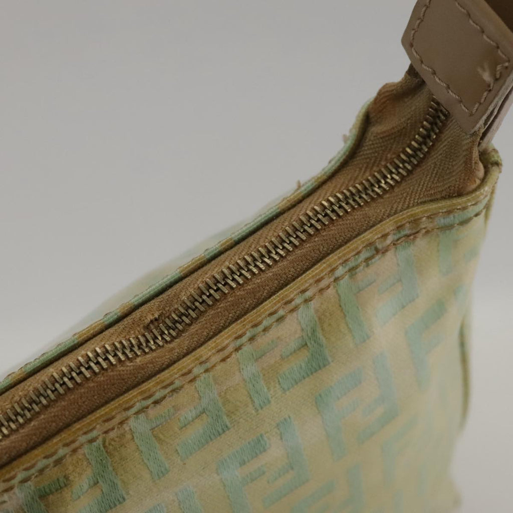 FENDI Zucchino Canvas Hand Bag Enamel Leather Blue Beige gold bs18730