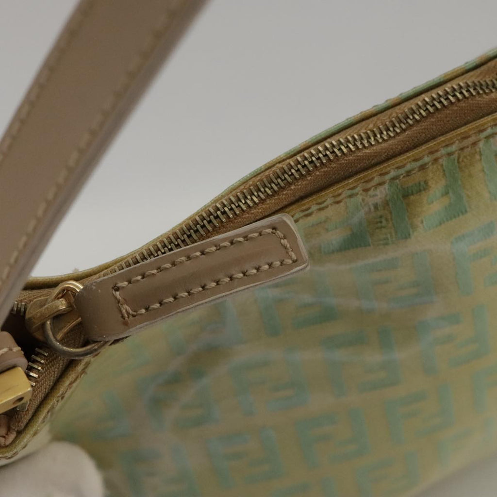 FENDI Zucchino Canvas Hand Bag Enamel Leather Blue Beige gold bs18730
