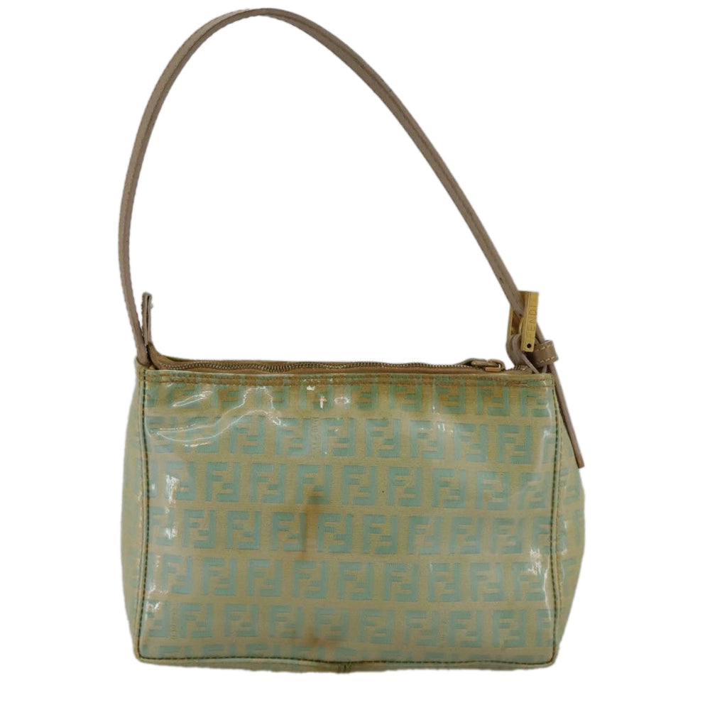 FENDI Zucchino Canvas Hand Bag Enamel Leather Blue Beige gold bs18730