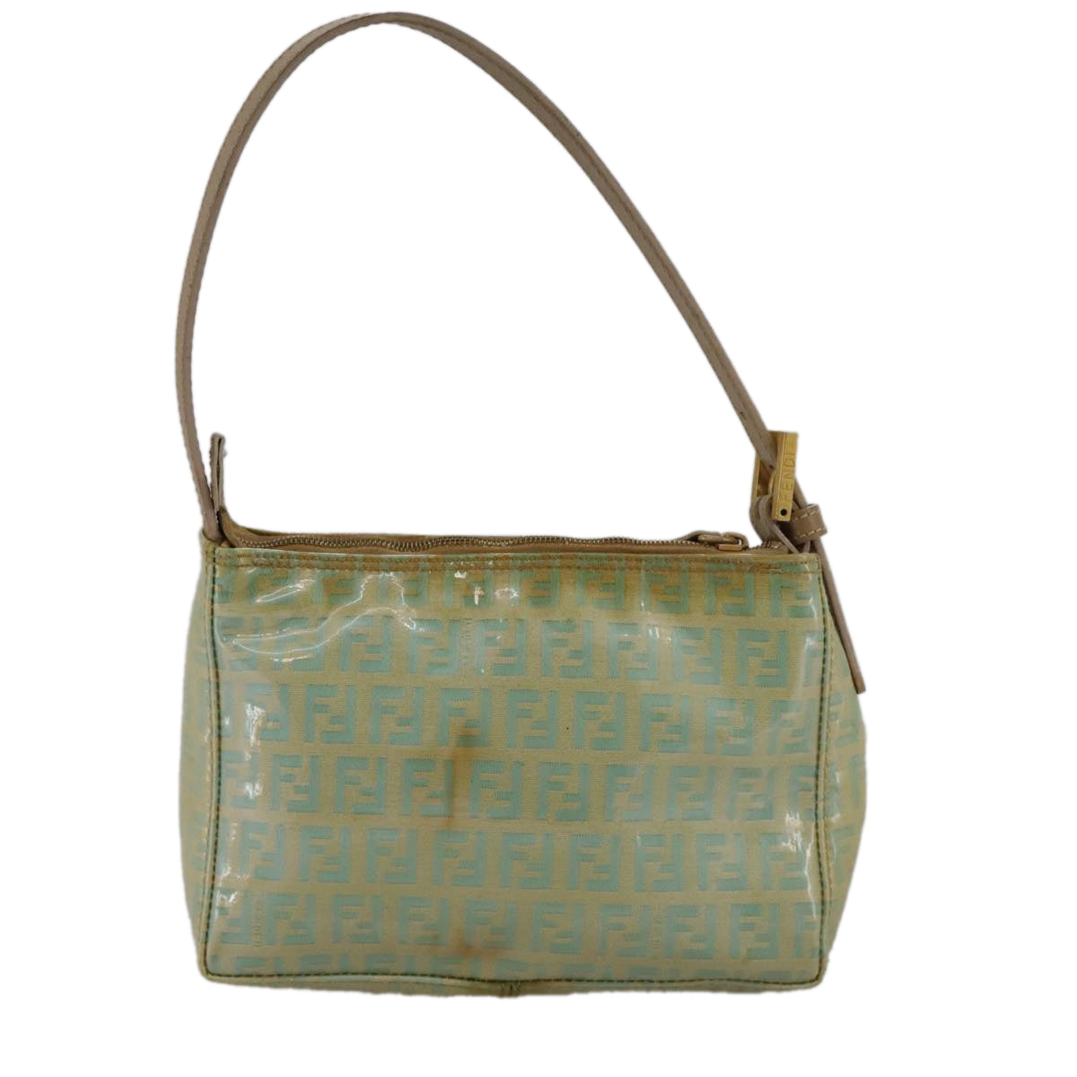 FENDI Zucchino Canvas Hand Bag Enamel Leather Blue Beige gold bs18730