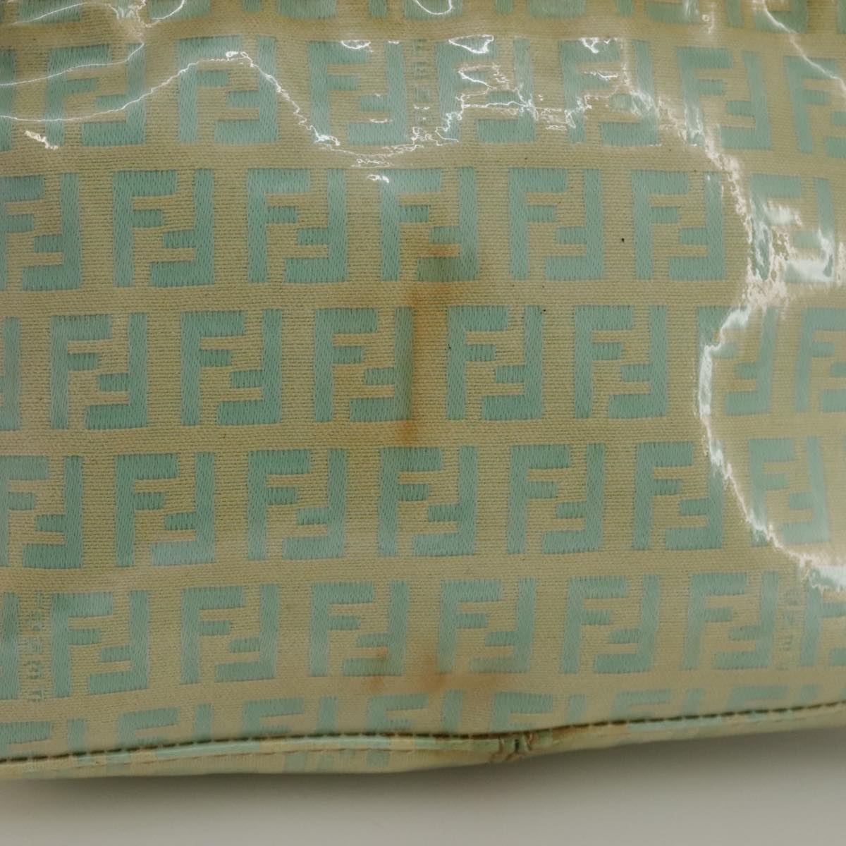 FENDI Zucchino Canvas Hand Bag Enamel Leather Blue Beige gold bs18730