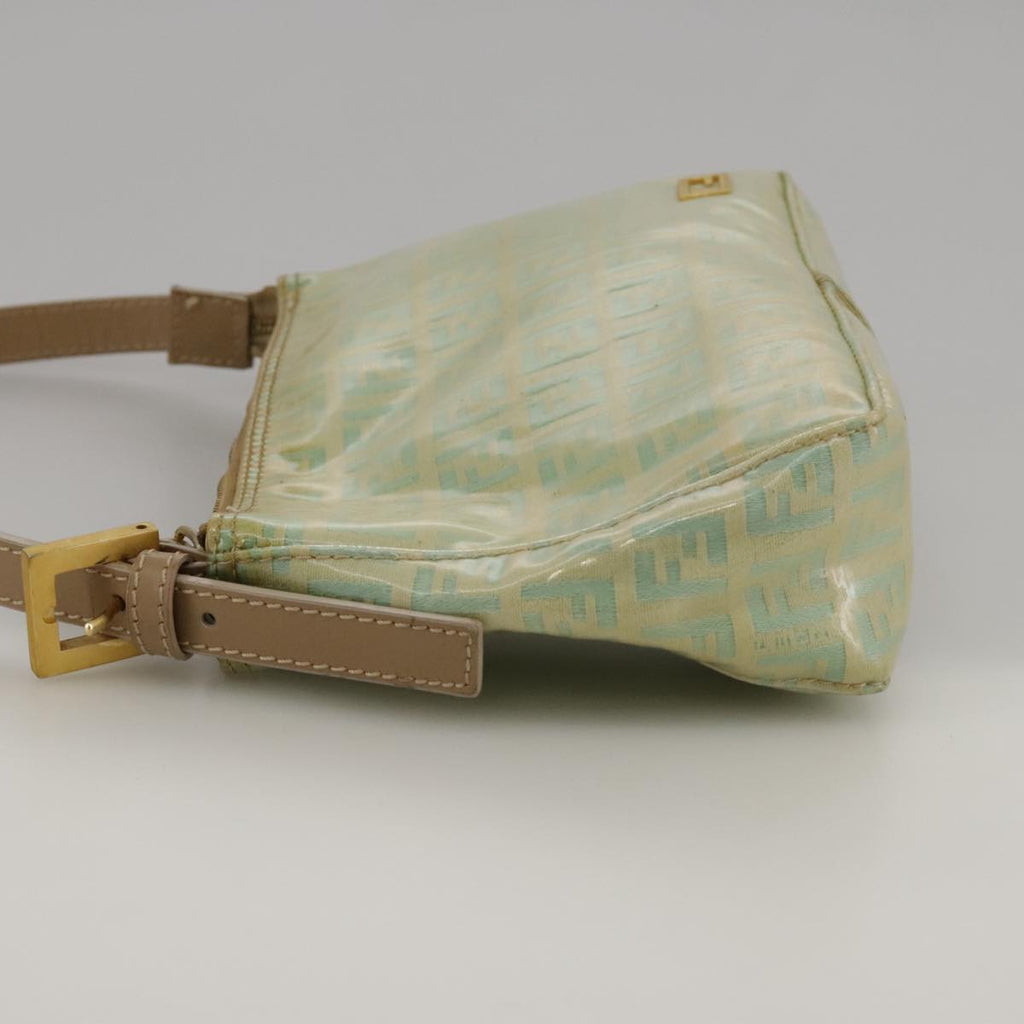 FENDI Zucchino Canvas Hand Bag Enamel Leather Blue Beige gold bs18730