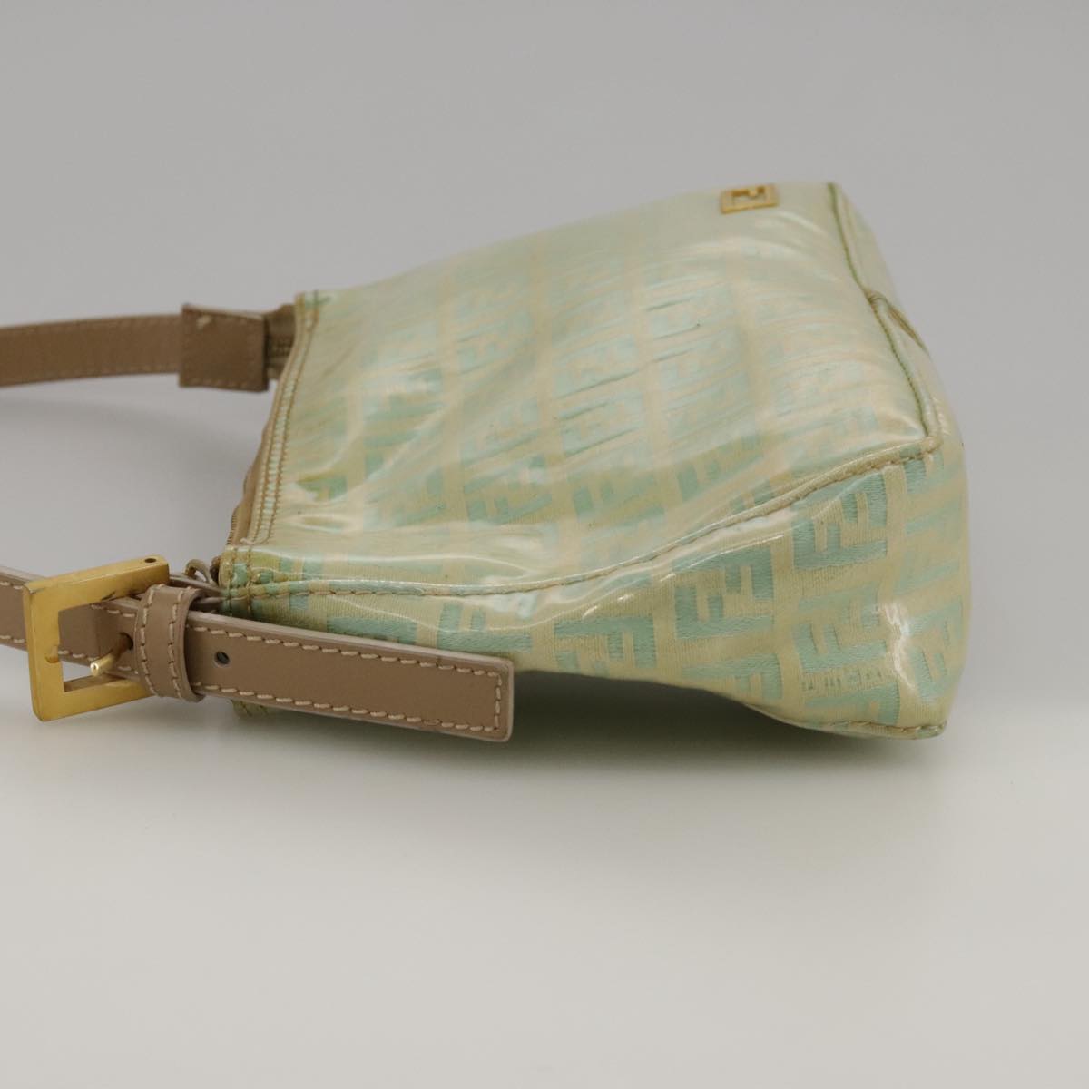 FENDI Zucchino Canvas Hand Bag Enamel Leather Blue Beige gold bs18730