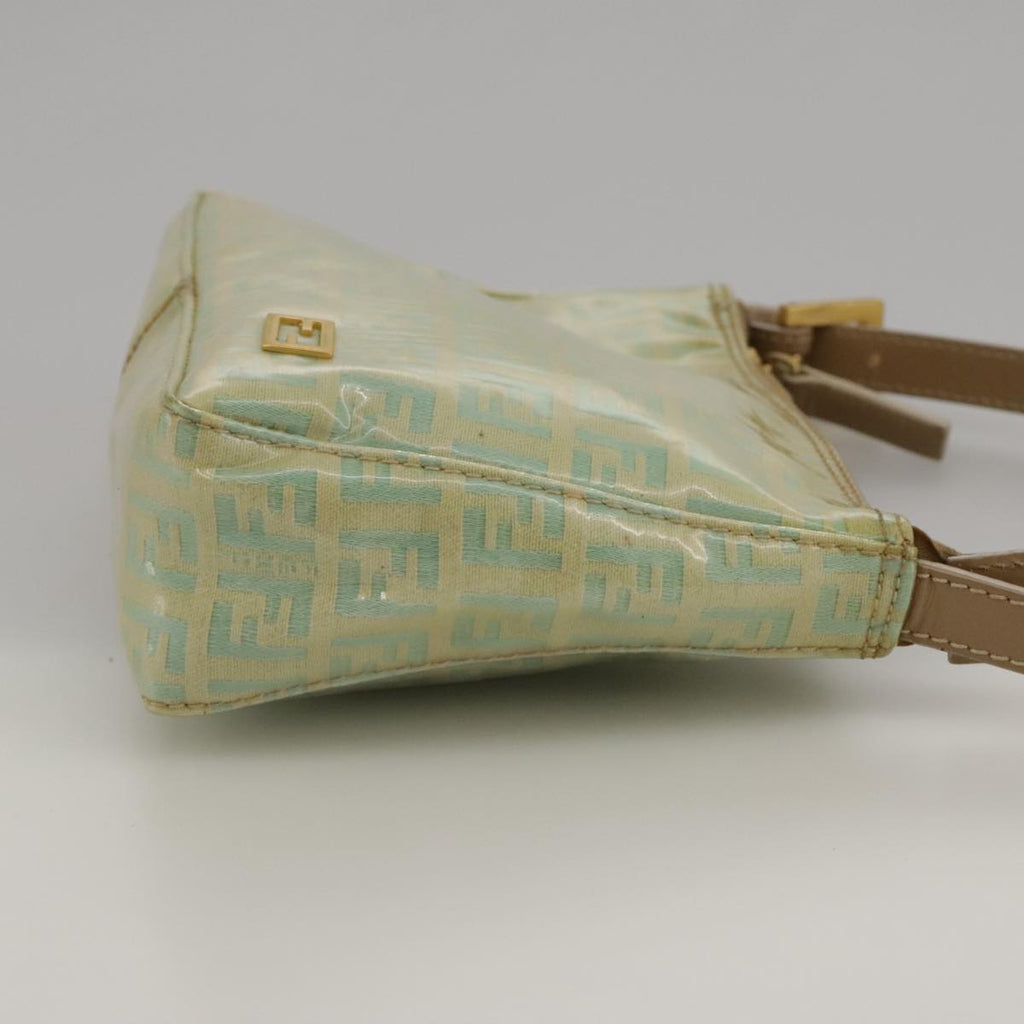 FENDI Zucchino Canvas Hand Bag Enamel Leather Blue Beige gold bs18730
