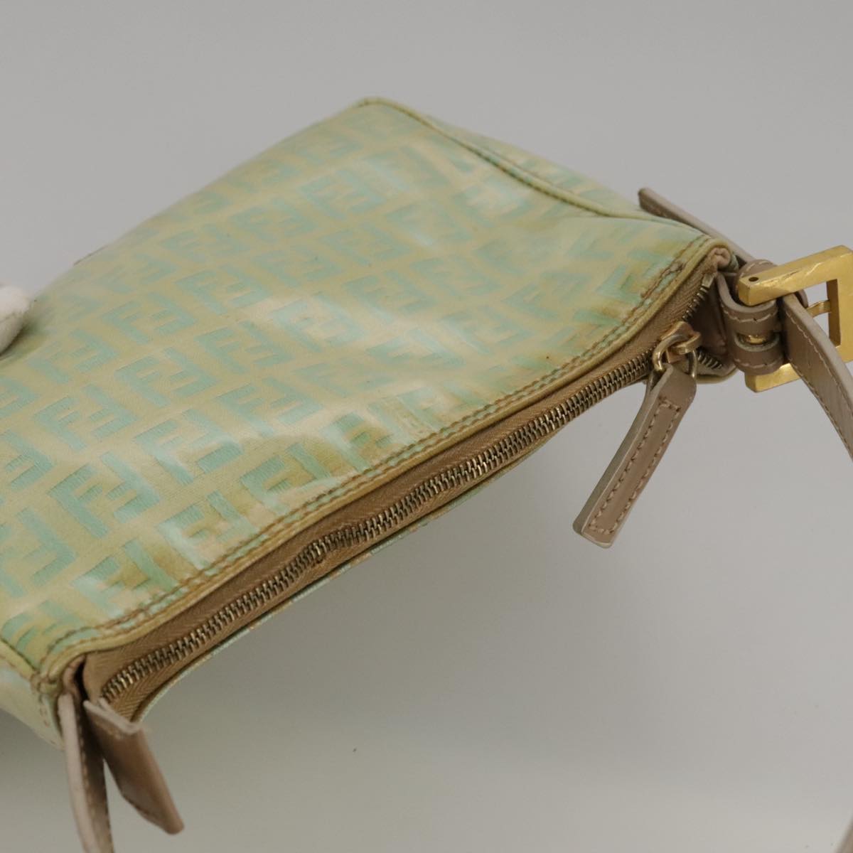 FENDI Zucchino Canvas Hand Bag Enamel Leather Blue Beige gold bs18730