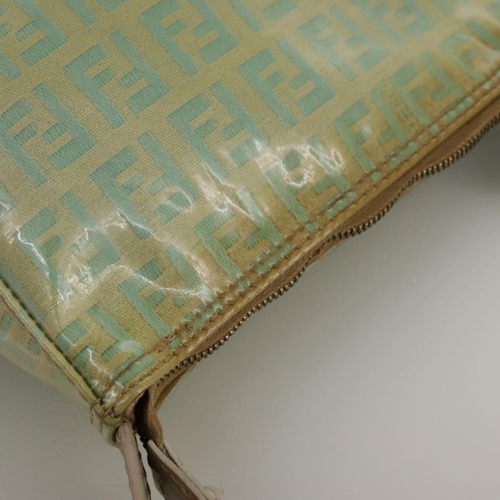 FENDI Zucchino Canvas Hand Bag Enamel Leather Blue Beige gold bs18730