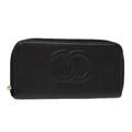 CHANEL Long Wallet Caviar Skin Black Gold CC bs18828