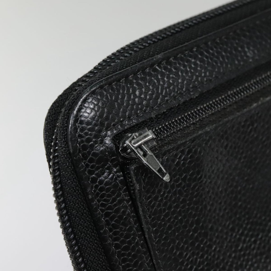 CHANEL Long Wallet Caviar Skin Black Gold CC bs18828