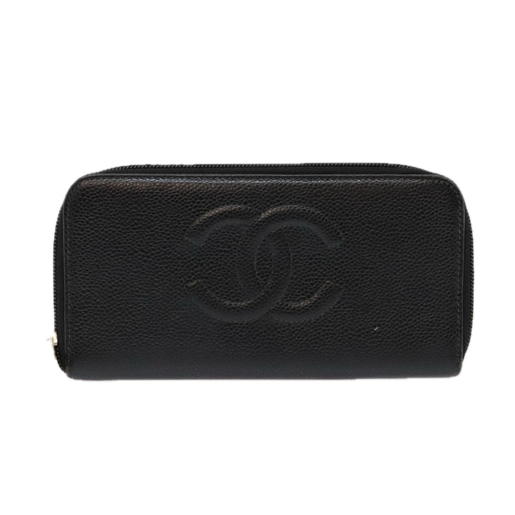 CHANEL Long Wallet Caviar Skin Black Gold CC bs18828