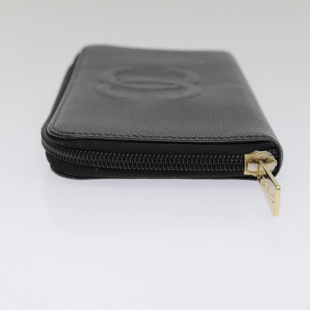 CHANEL Long Wallet Caviar Skin Black Gold CC bs18828