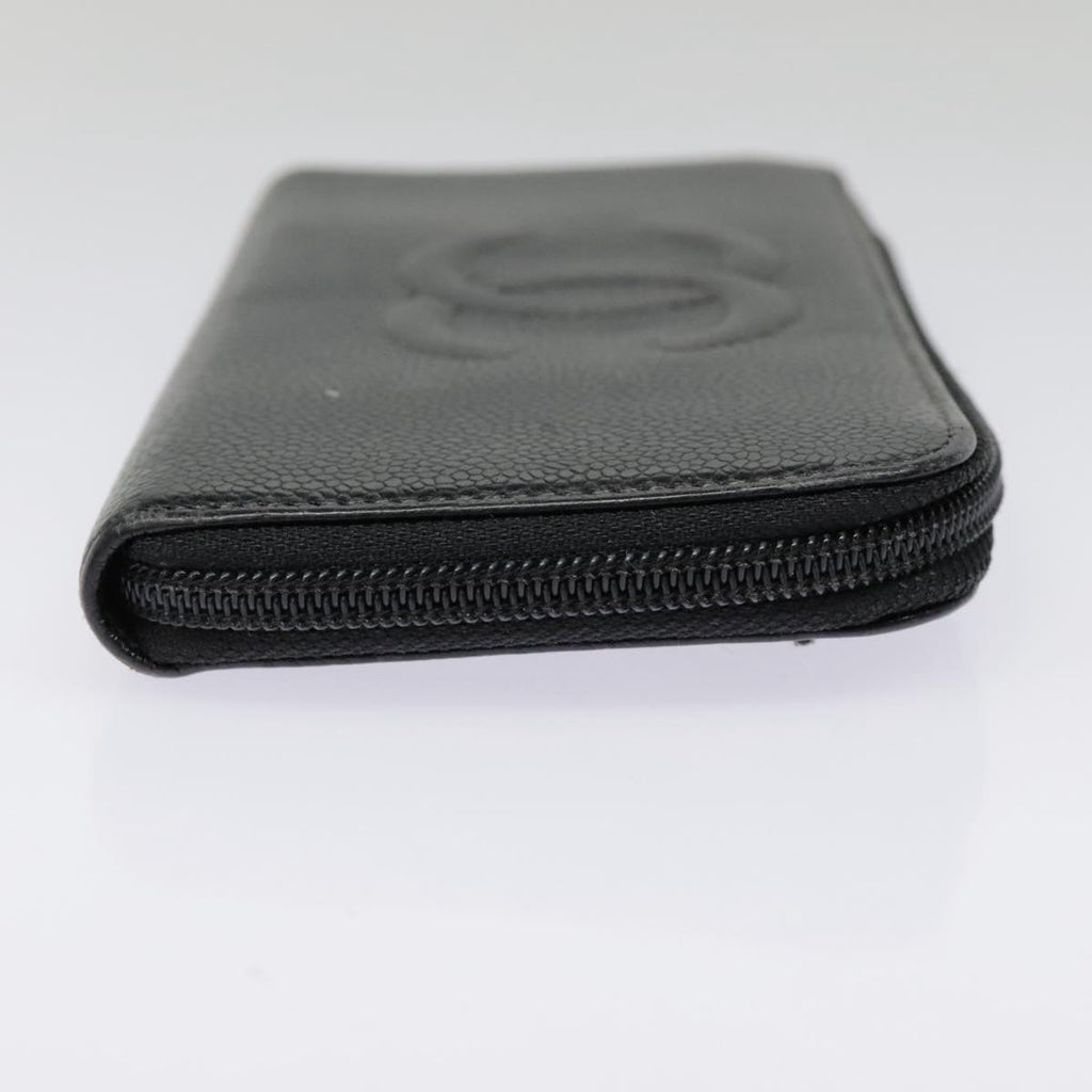 CHANEL Long Wallet Caviar Skin Black Gold CC bs18828