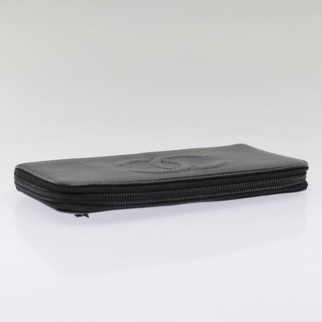 CHANEL Long Wallet Caviar Skin Black Gold CC bs18828