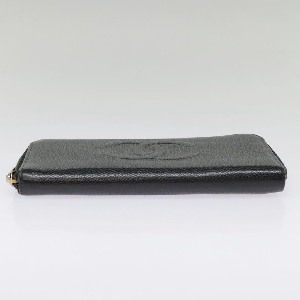 CHANEL Long Wallet Caviar Skin Black Gold CC bs18828