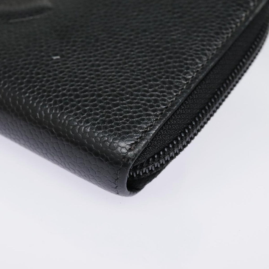 CHANEL Long Wallet Caviar Skin Black Gold CC bs18828