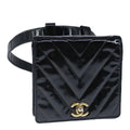 CHANEL V Stitch Waist bag Patent leather Black Gold CC bs18829