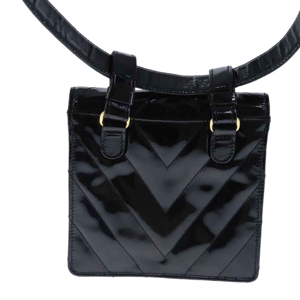 CHANEL V Stitch Waist bag Patent leather Black Gold CC bs18829