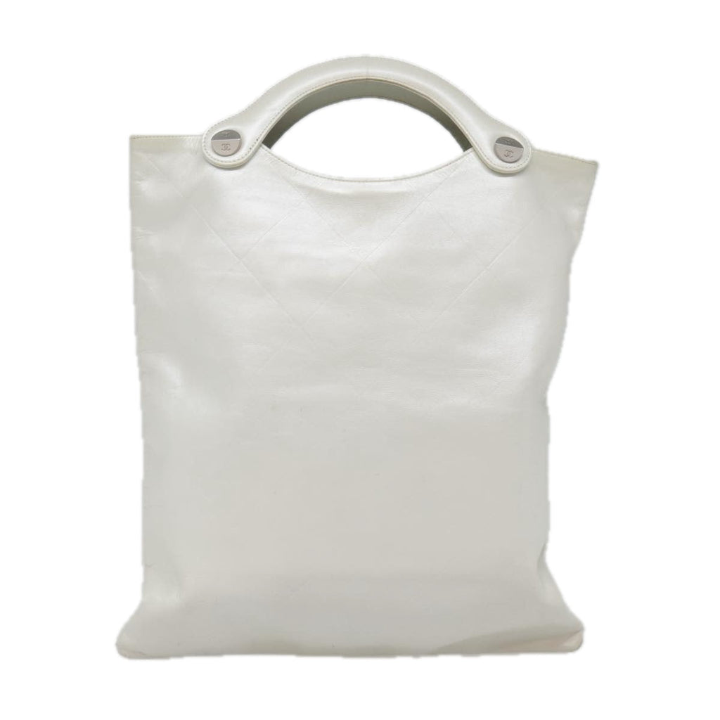 CHANEL Matelasse Hand Bag Leather White CC bs18834