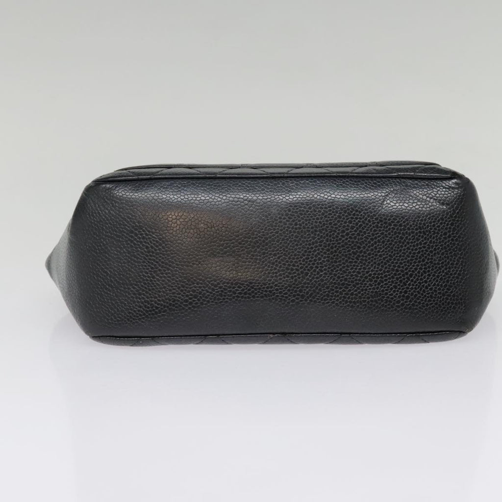 CHANEL Matelasse Hand Bag Caviar Skin Black Silver CC bs18836