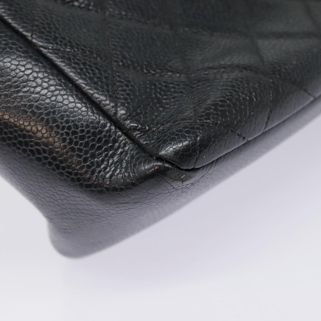 CHANEL Matelasse Hand Bag Caviar Skin Black Silver CC bs18836
