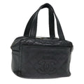 CHANEL Matelasse Hand Bag Caviar Skin Black Silver CC bs18836