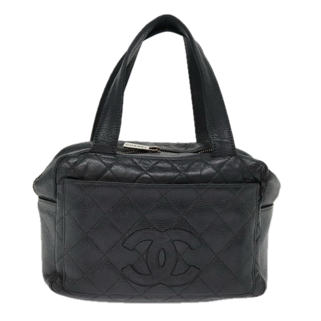CHANEL Matelasse Hand Bag Caviar Skin Black Silver CC bs18836