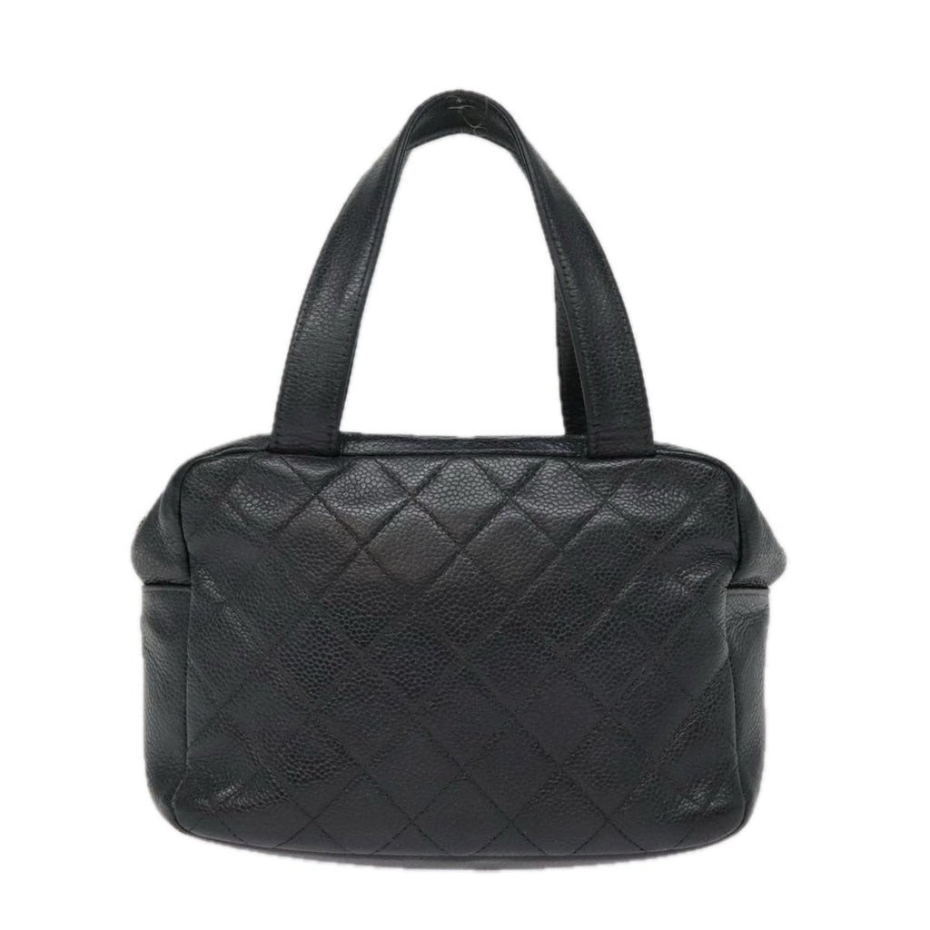 CHANEL Matelasse Hand Bag Caviar Skin Black Silver CC bs18836