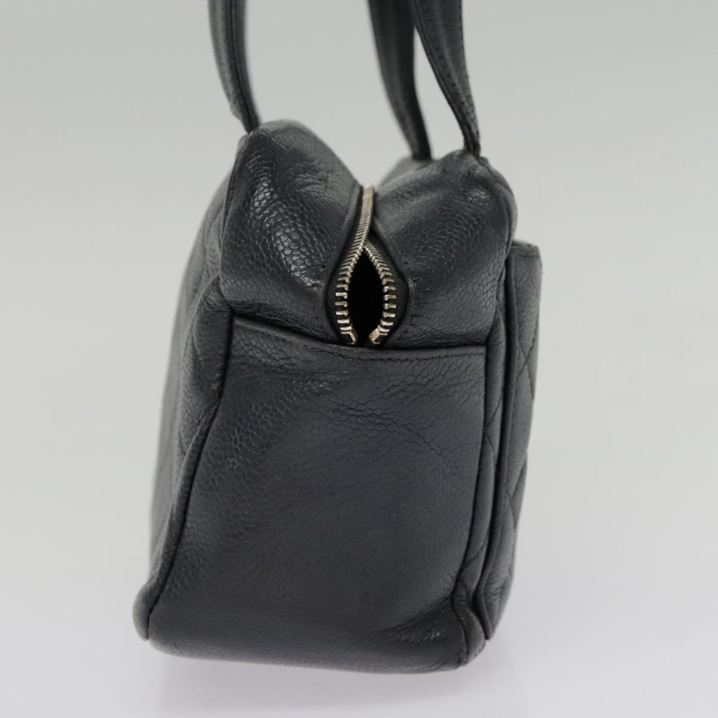 CHANEL Matelasse Hand Bag Caviar Skin Black Silver CC bs18836